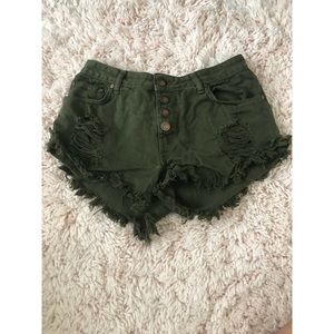 Cotton on olive green distressed shorts